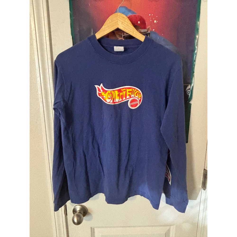 Vintage Anvil Centrifuge Driven flamesleeve 90s Long Sleeve T-Shirt Blue Mens S
